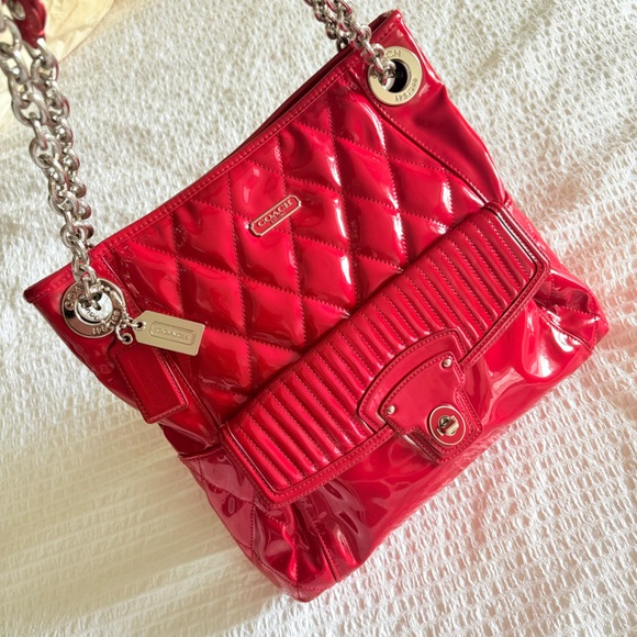 Coach Red Quilted Patent Shoulder Bag - Picture 4 of 10